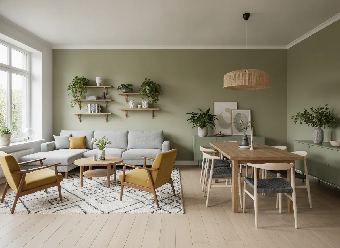 Mobilier et couleurs qui unifient les deux espaces